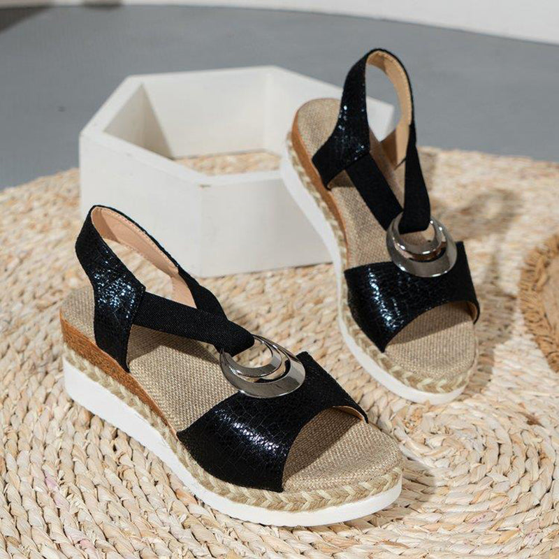 Women's Open-Toe Wedge Sandals with Metallic Accent