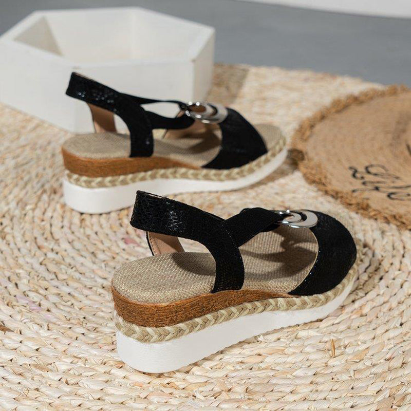 Women's Open-Toe Wedge Sandals with Metallic Accent