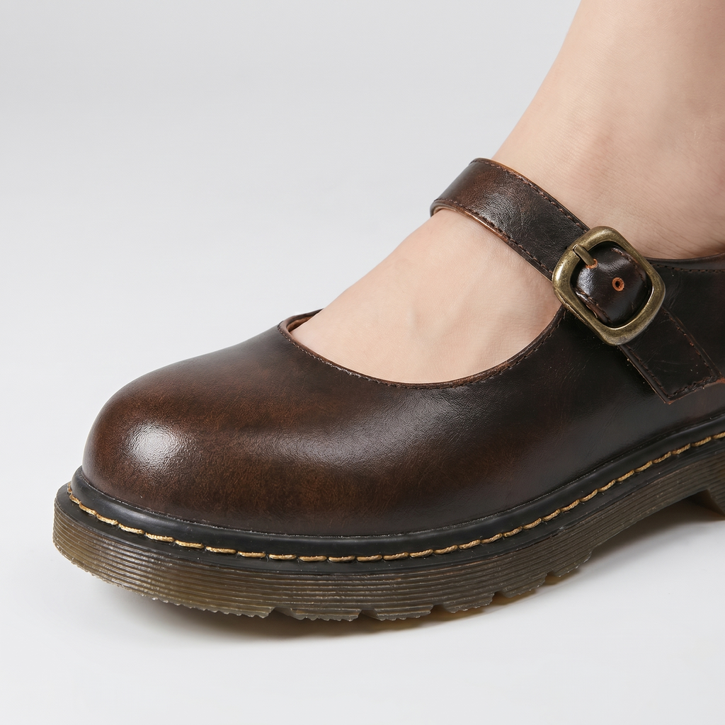 Women's Mary Jane Shoes with Buckle Strap and Chunky Sole