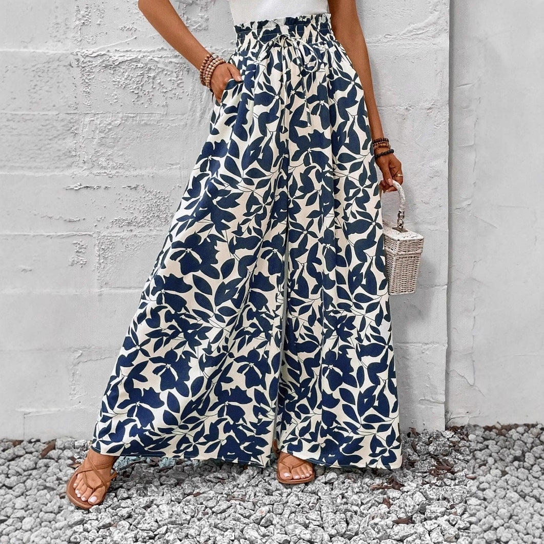 Women's Relaxed Wide-Leg Pants with Floral Print
