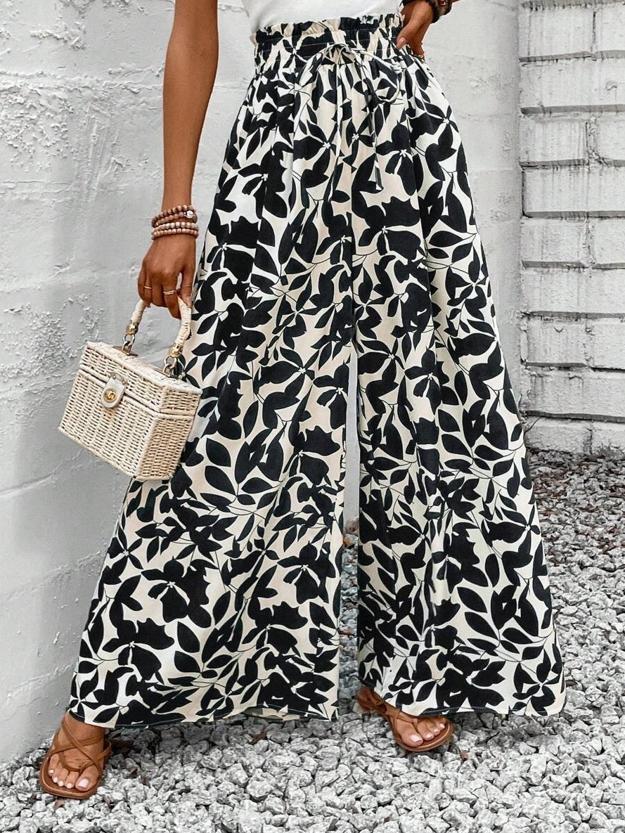 Women's Relaxed Wide-Leg Pants with Floral Print