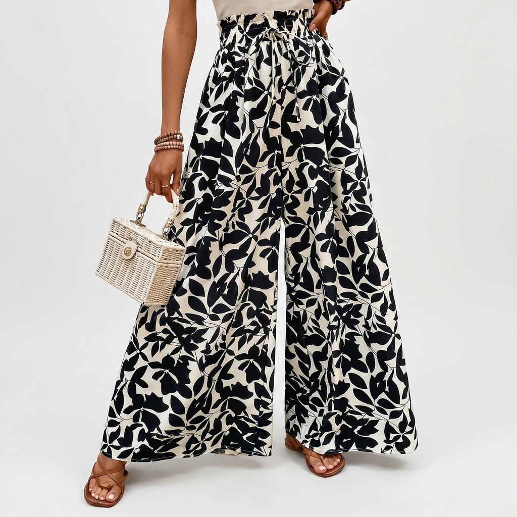 Women's Relaxed Wide-Leg Pants with Floral Print
