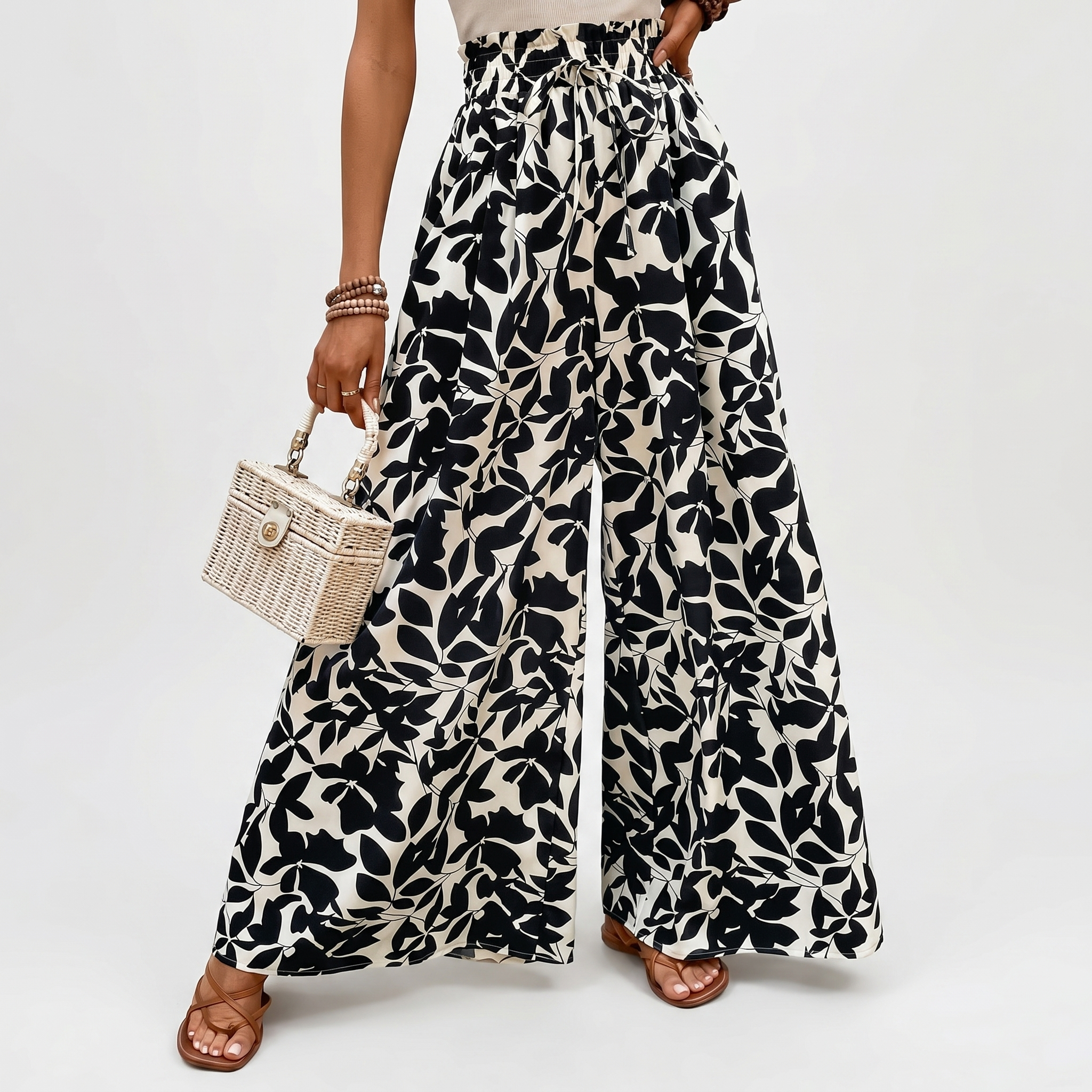 Women's Relaxed Wide-Leg Pants with Floral Print
