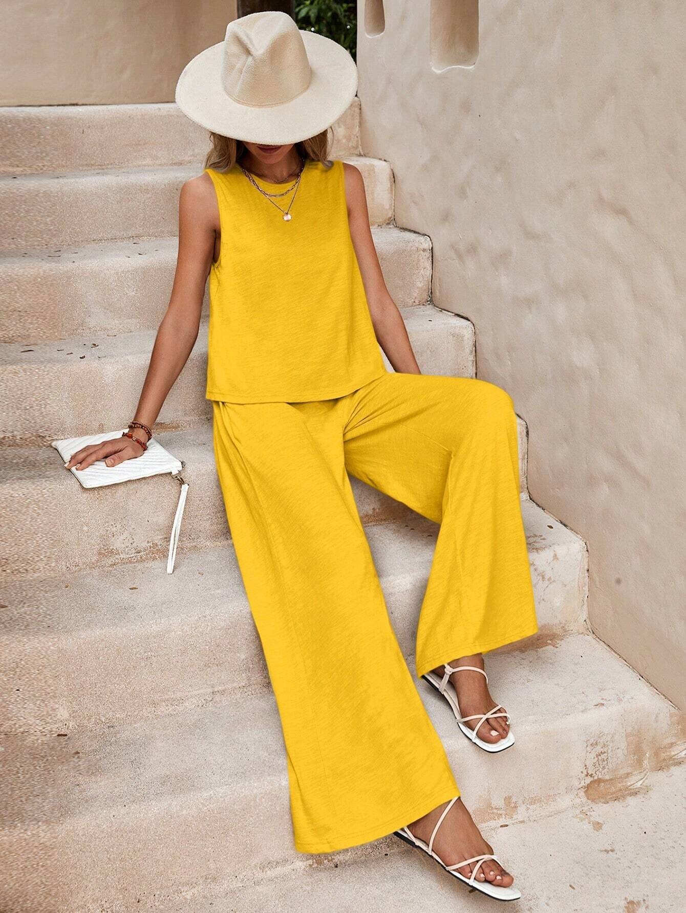 Women's Wide-Leg Knit Set with Sleeveless Top