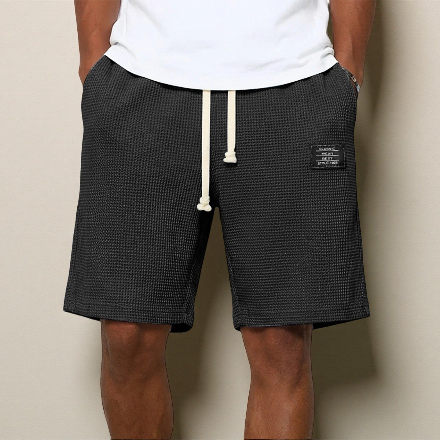 Men's Wide-Leg Waffle Knit Shorts with Drawstring Waist