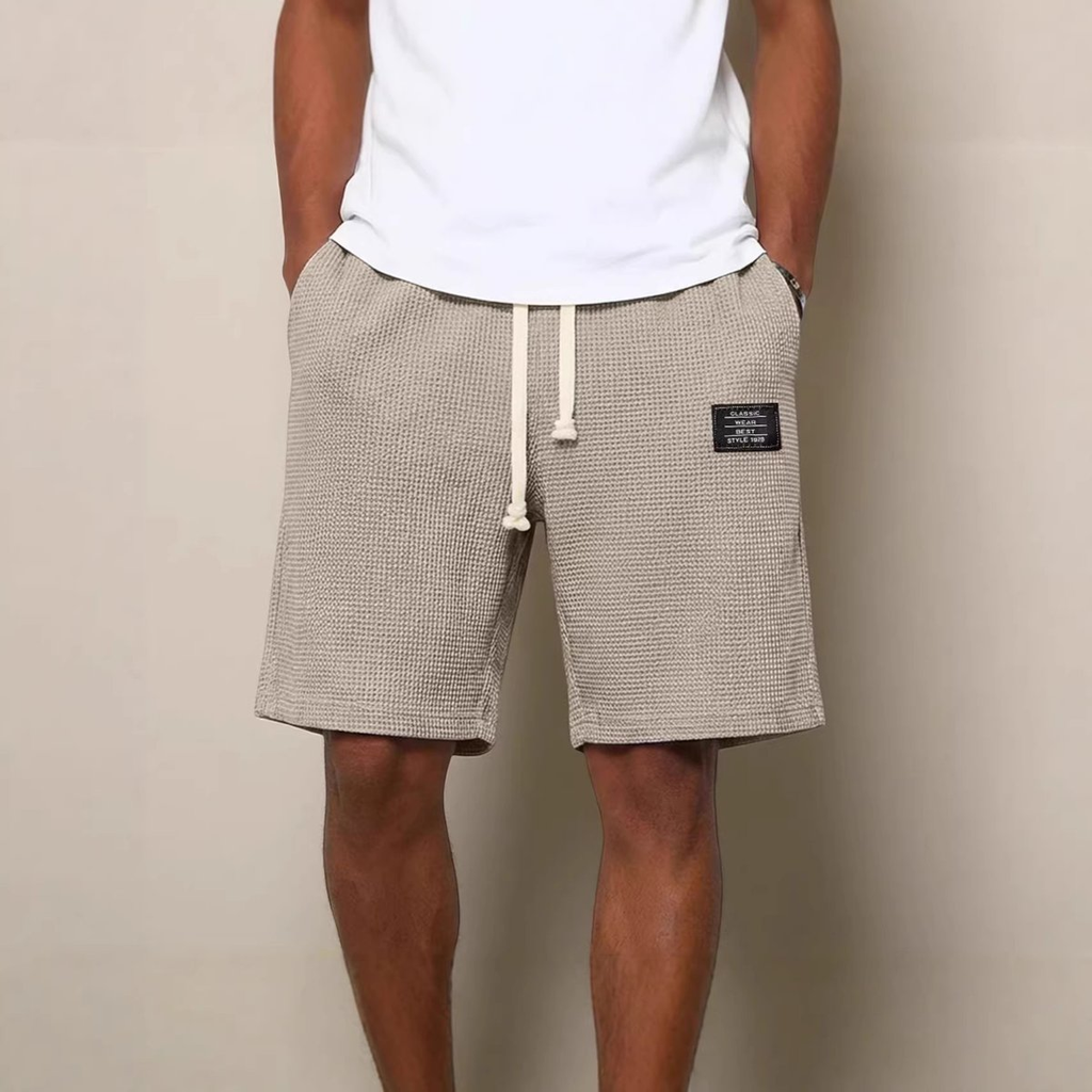Men's Wide-Leg Waffle Knit Shorts with Drawstring Waist