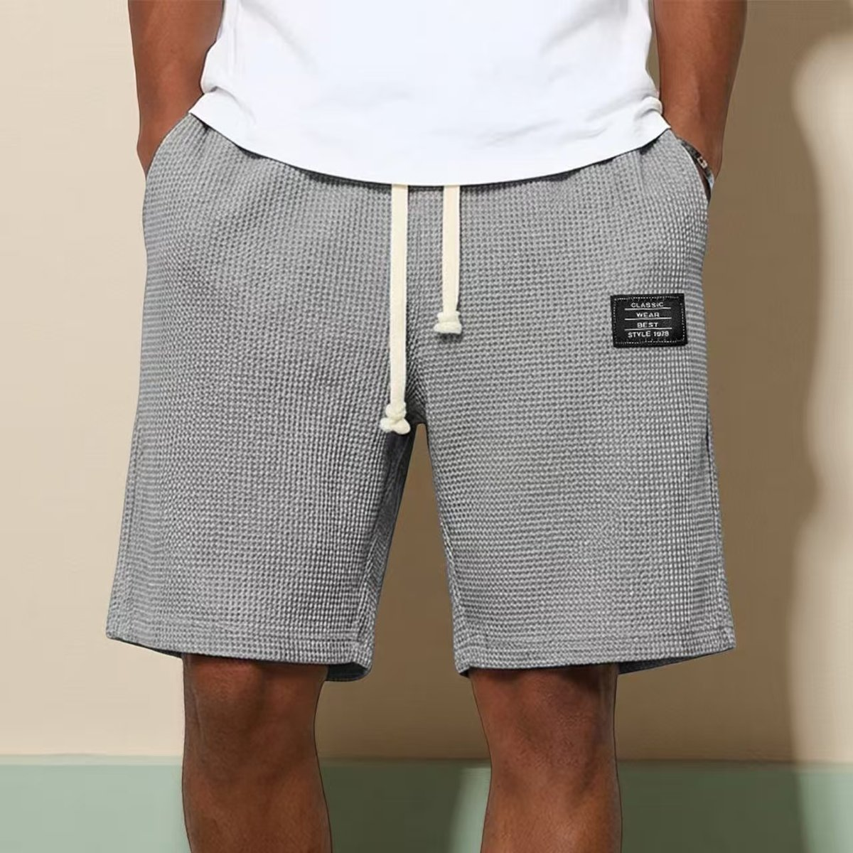 Men's Wide-Leg Waffle Knit Shorts with Drawstring Waist