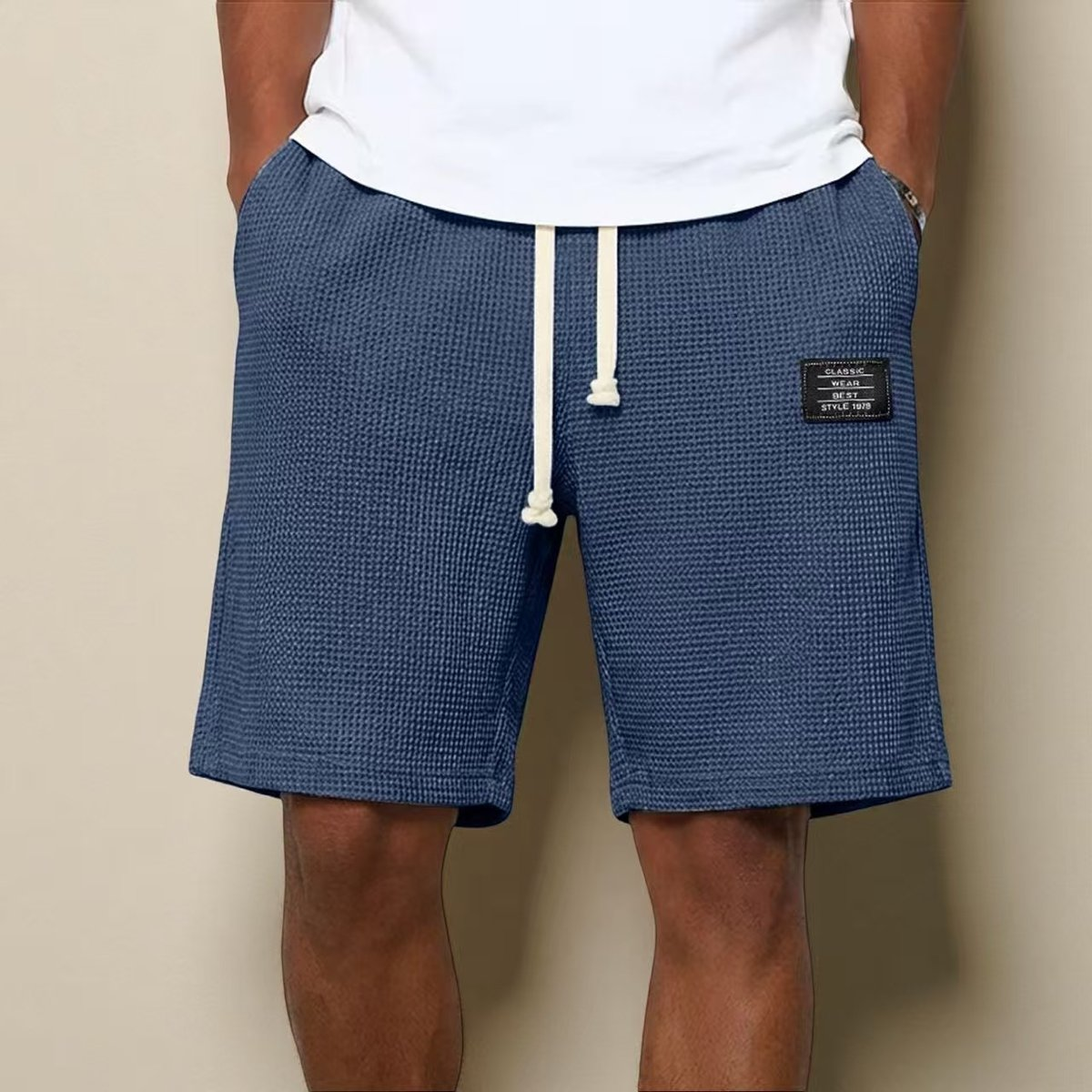 Men's Wide-Leg Waffle Knit Shorts with Drawstring Waist