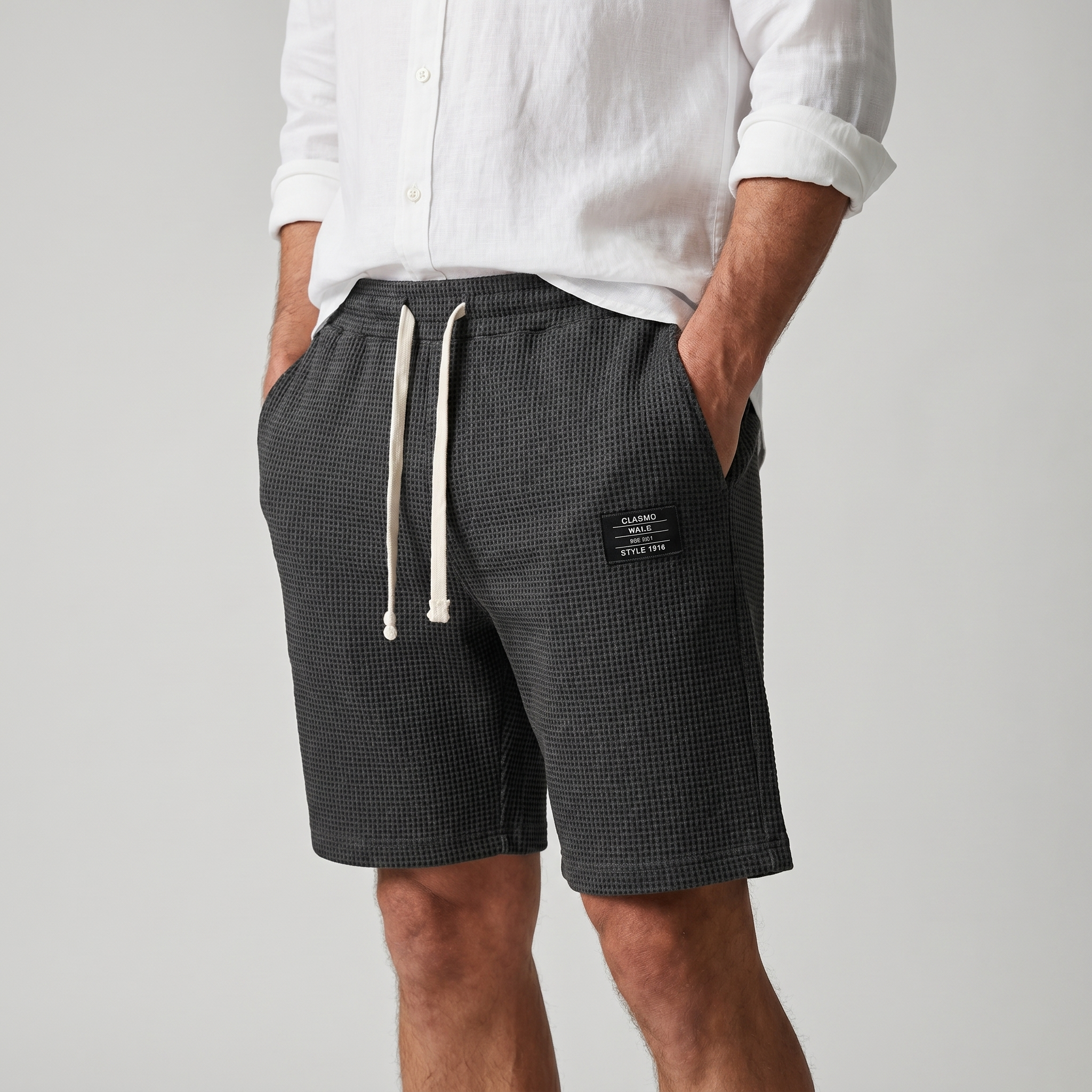 Men's Wide-Leg Waffle Knit Shorts with Drawstring Waist