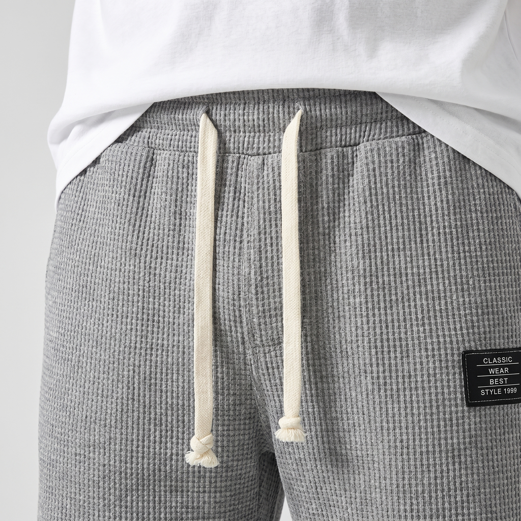 Men's Wide-Leg Waffle Knit Shorts with Drawstring Waist
