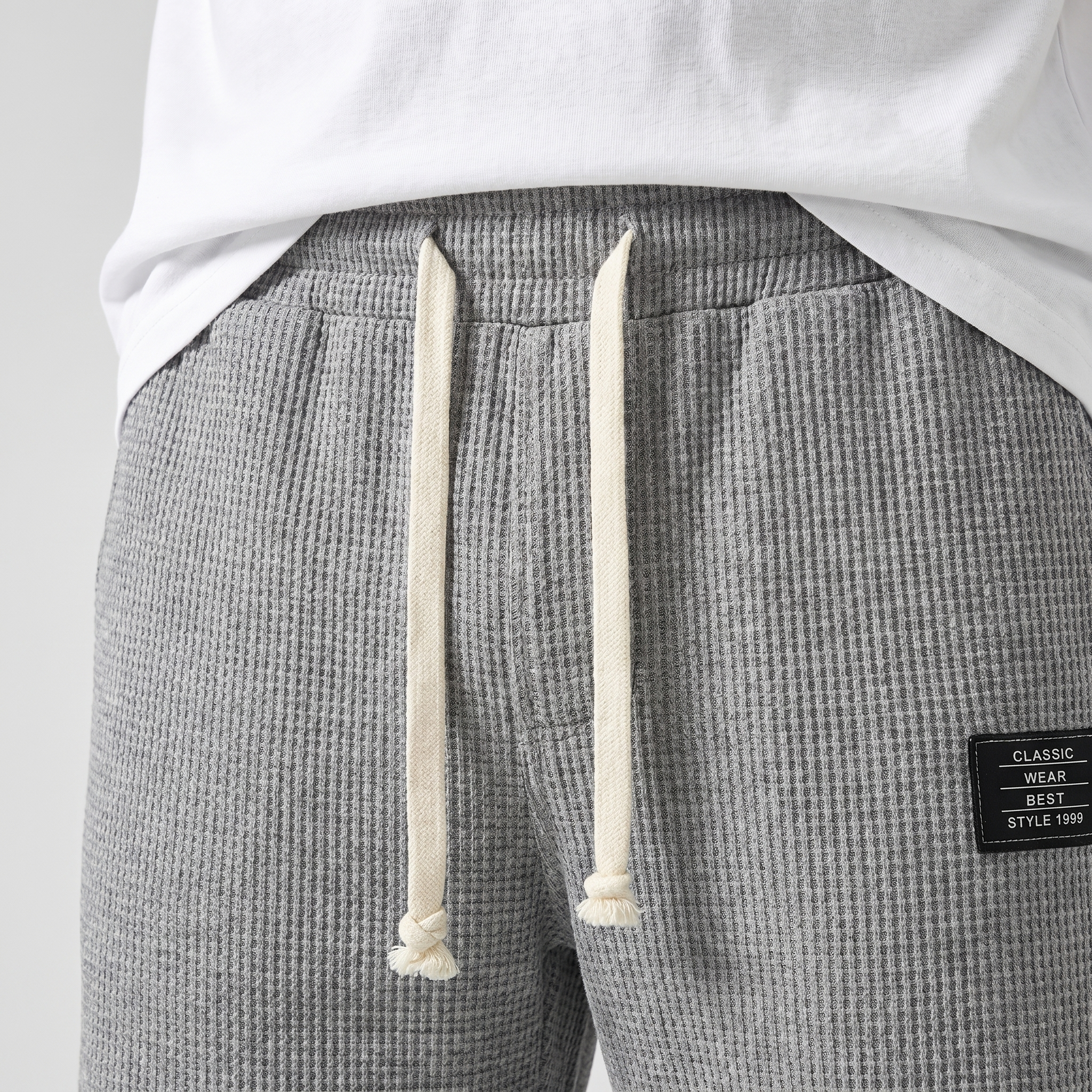 Men's Wide-Leg Waffle Knit Shorts with Drawstring Waist