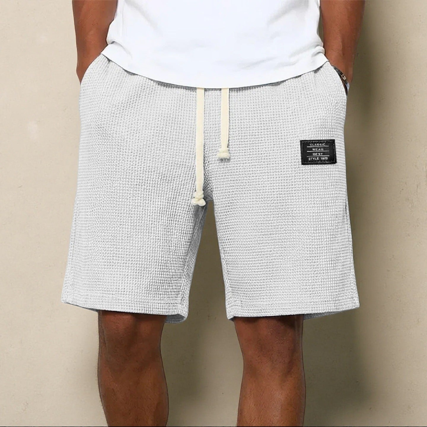 Men's Wide-Leg Waffle Knit Shorts with Drawstring Waist
