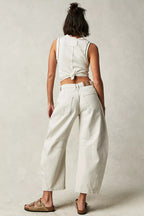 Women's Wide-Leg Denim Jeans with Contrast Seam Detail