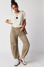 Women's Wide-Leg Denim Jeans with Contrast Seam Detail