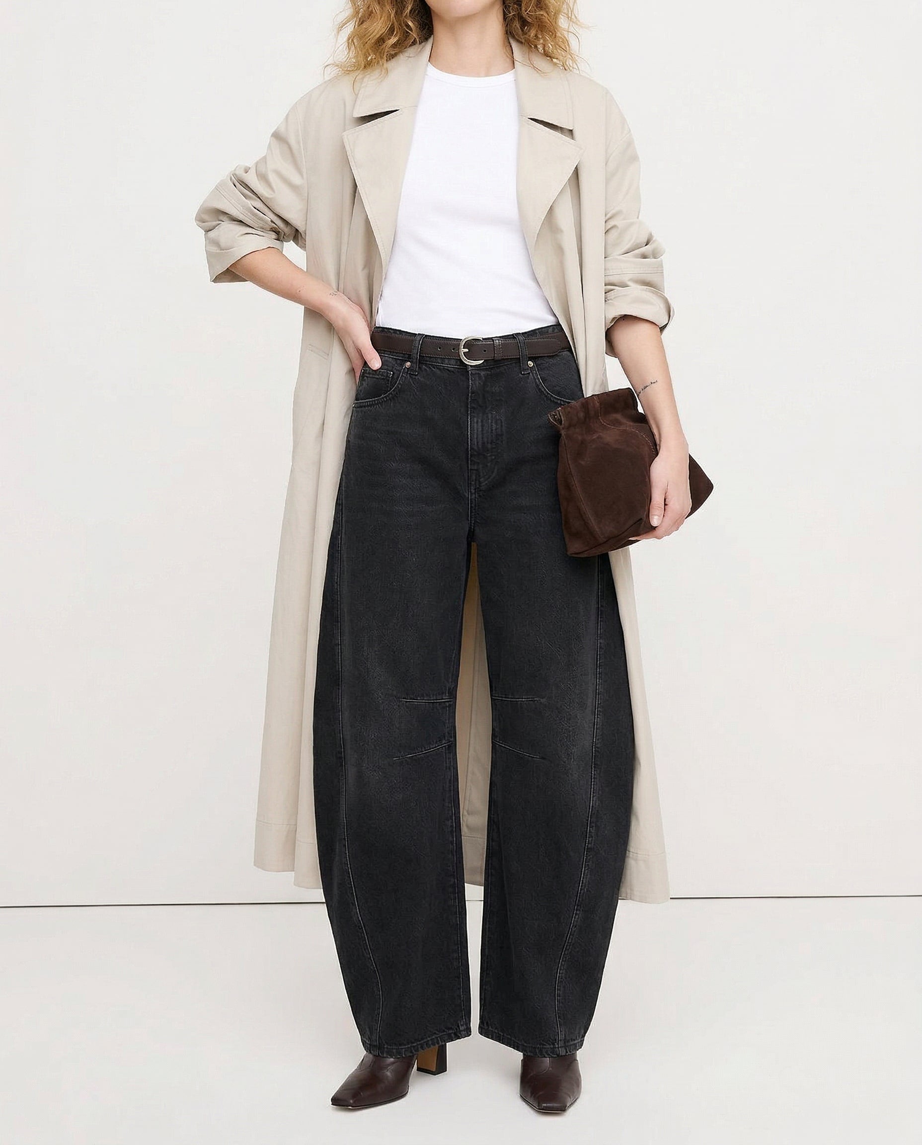 Women's Wide-Leg Denim Jeans with Contrast Seam Detail