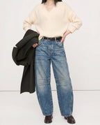 Women's Wide-Leg Denim Jeans with Contrast Seam Detail