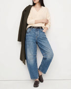Women's Wide-Leg Denim Jeans with Contrast Seam Detail