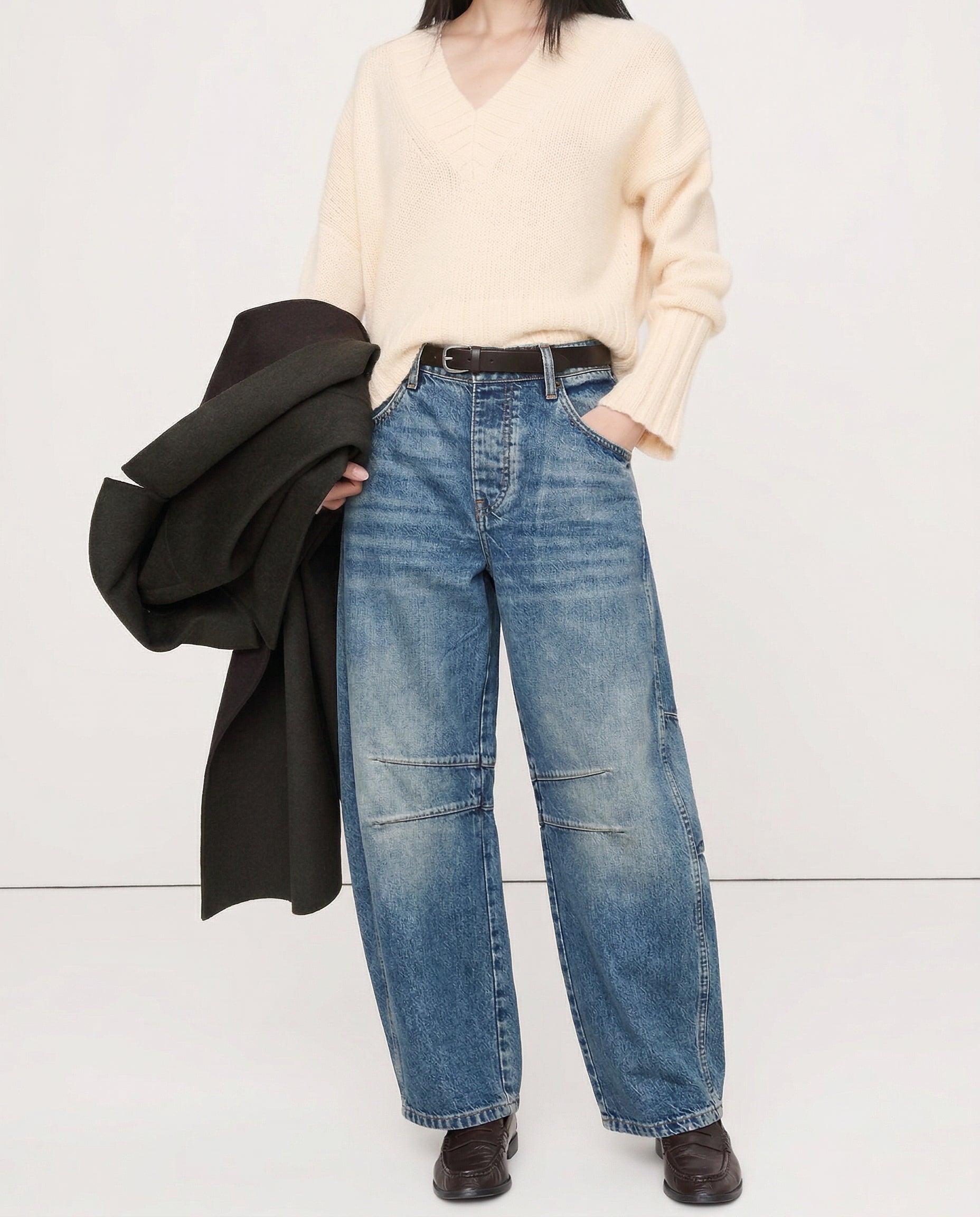 Women's Wide-Leg Denim Jeans with Contrast Seam Detail