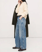 Women's Wide-Leg Denim Jeans with Contrast Seam Detail