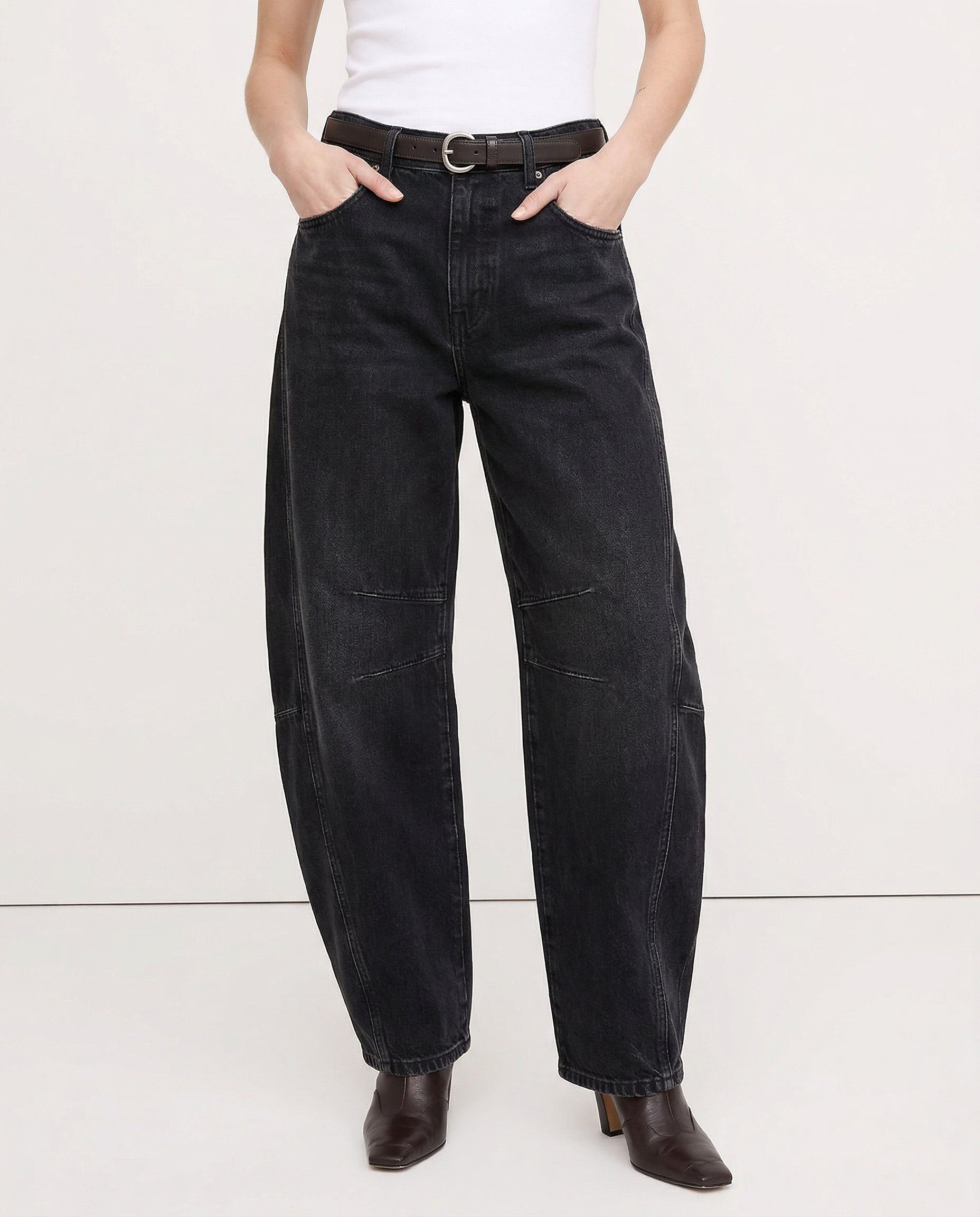 Women's Wide-Leg Denim Jeans with Contrast Seam Detail