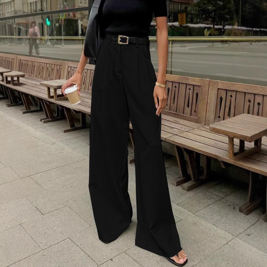 Women's Wide-Leg Office Pants with Pleated Front