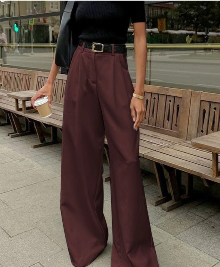 Women's Wide-Leg Office Pants with Pleated Front