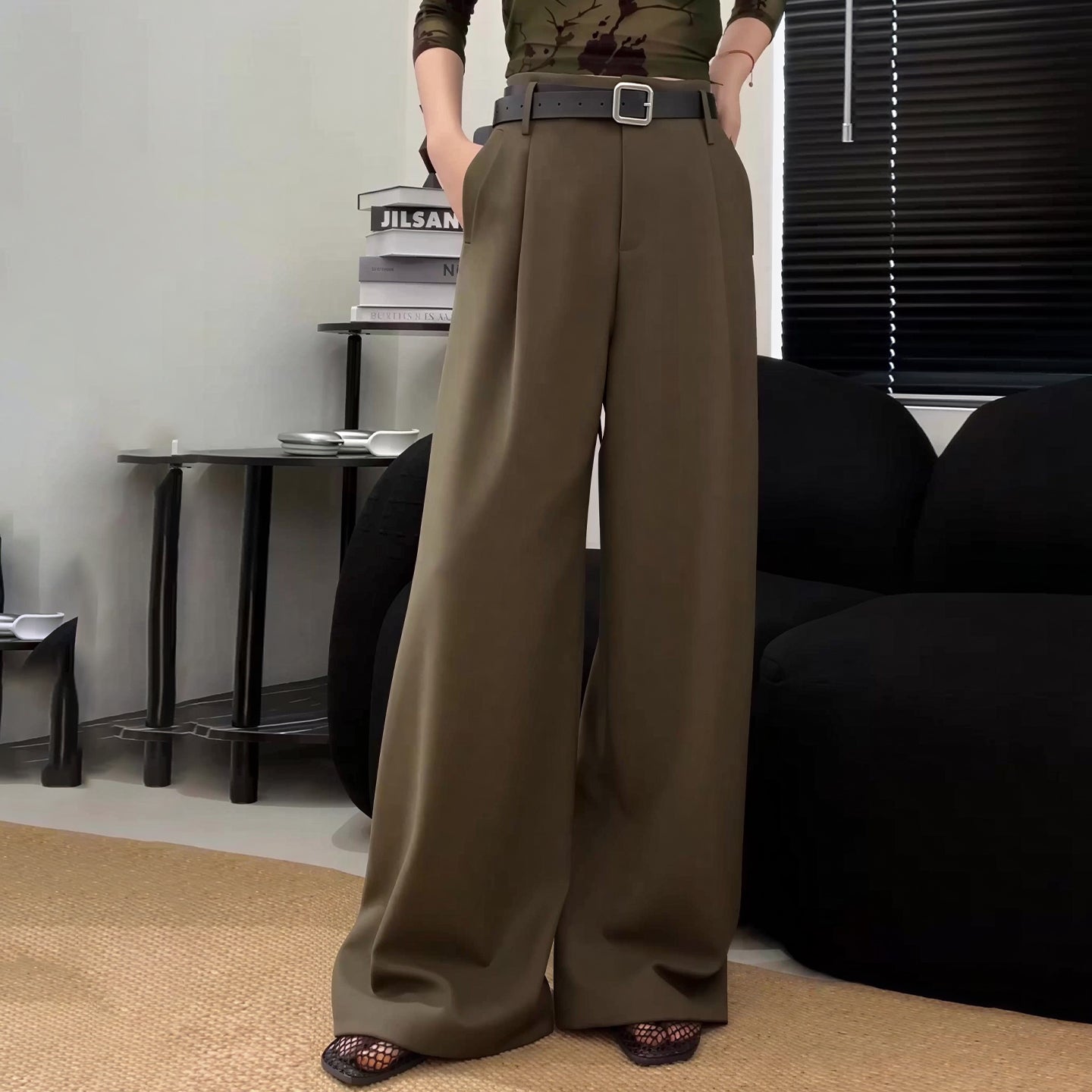 Women's Wide-Leg Office Pants with Pleated Front
