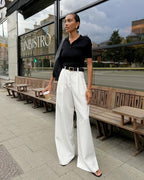 Women's Wide-Leg Office Pants with Pleated Front