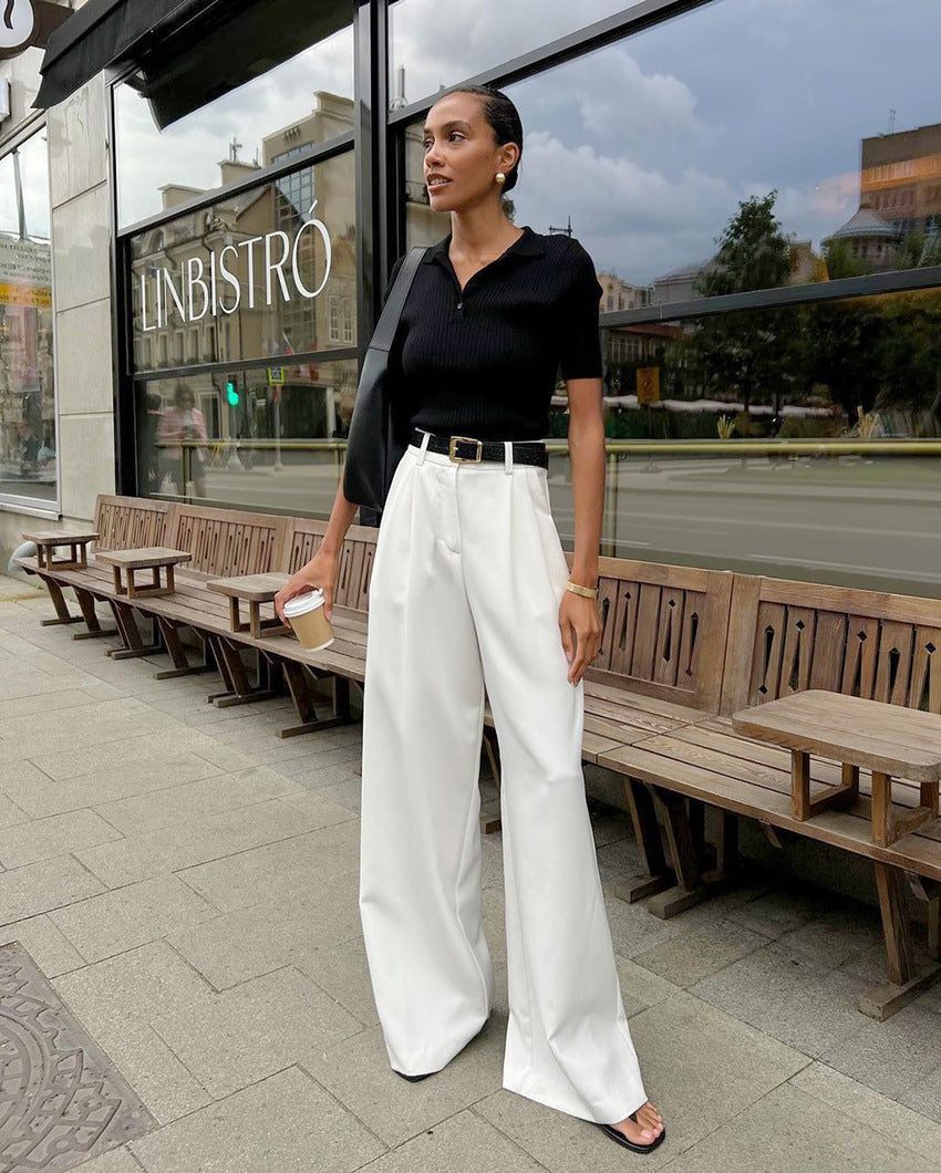 Women's Wide-Leg Office Pants with Pleated Front
