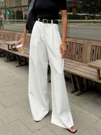 Women's Wide-Leg Office Pants with Pleated Front