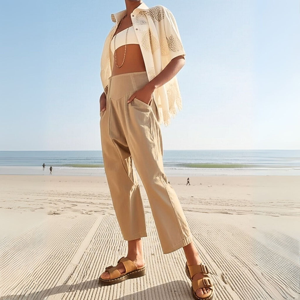 Women's Relaxed Wide Leg Pants with Smocked Waist and Pockets