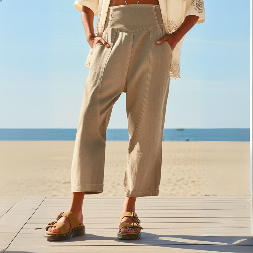 Women's Relaxed Wide Leg Pants with Smocked Waist and Pockets