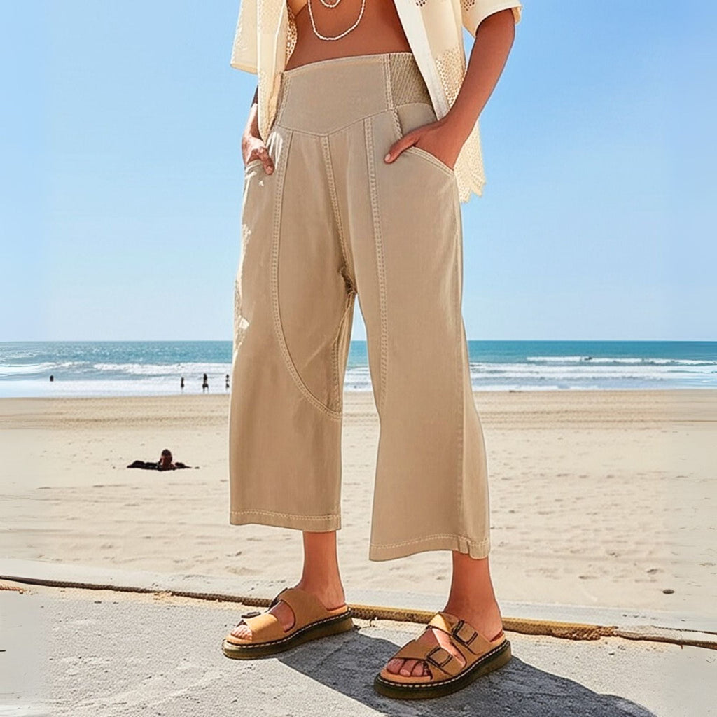Women's Relaxed Wide Leg Pants with Smocked Waist and Pockets