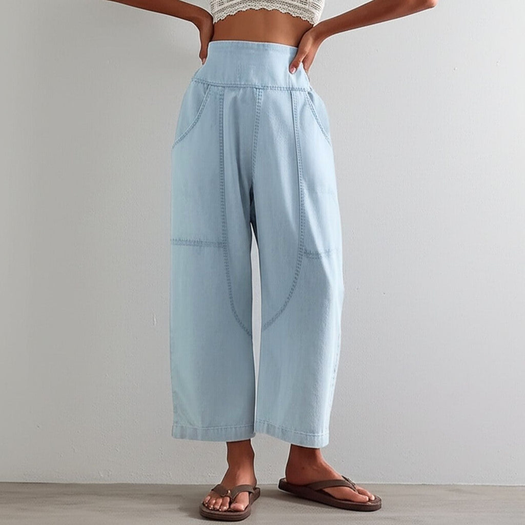 Women's Relaxed Wide Leg Pants with Smocked Waist and Pockets