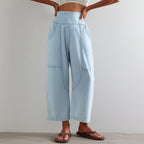 Women's Relaxed Wide Leg Pants with Smocked Waist and Pockets