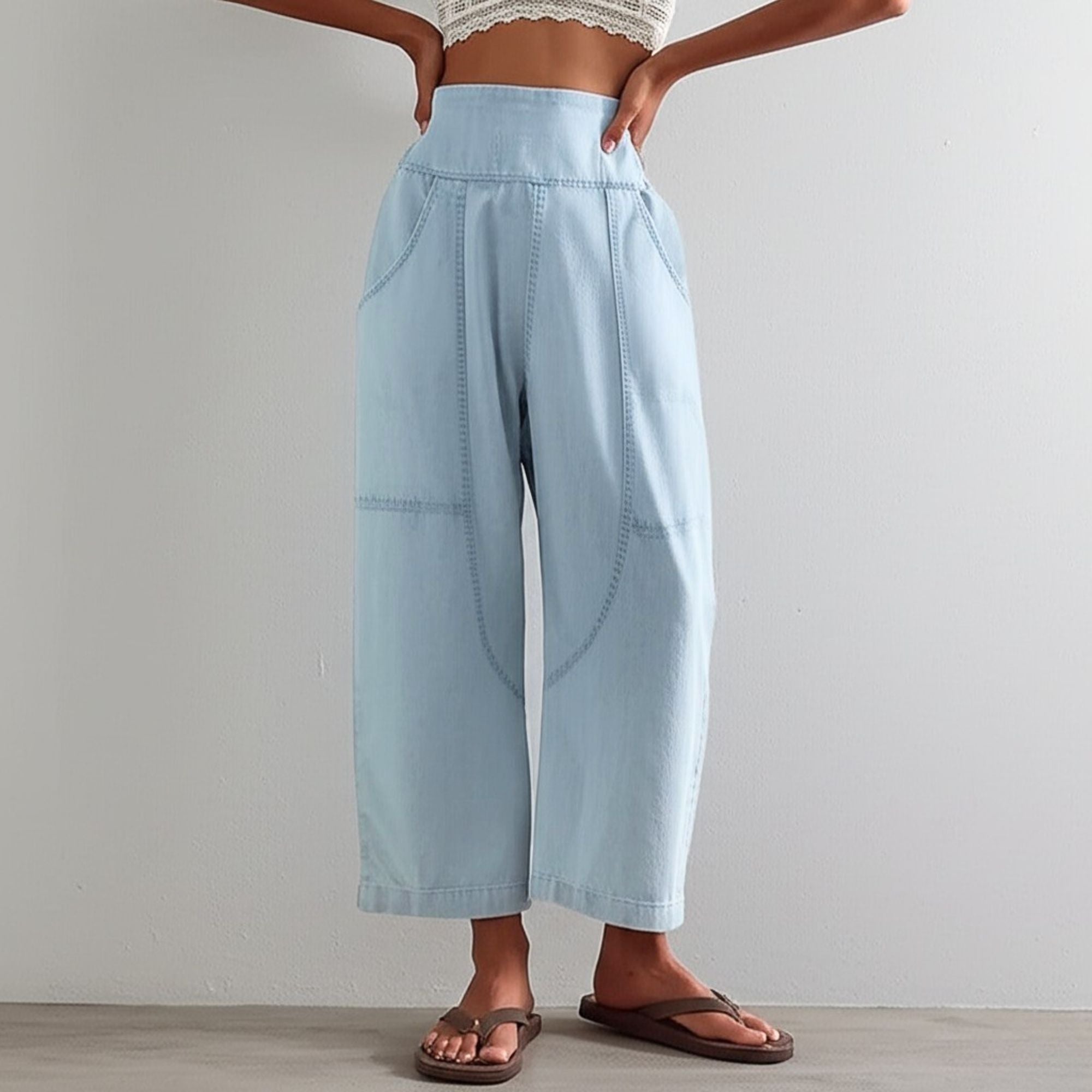 Women's Relaxed Wide Leg Pants with Smocked Waist and Pockets