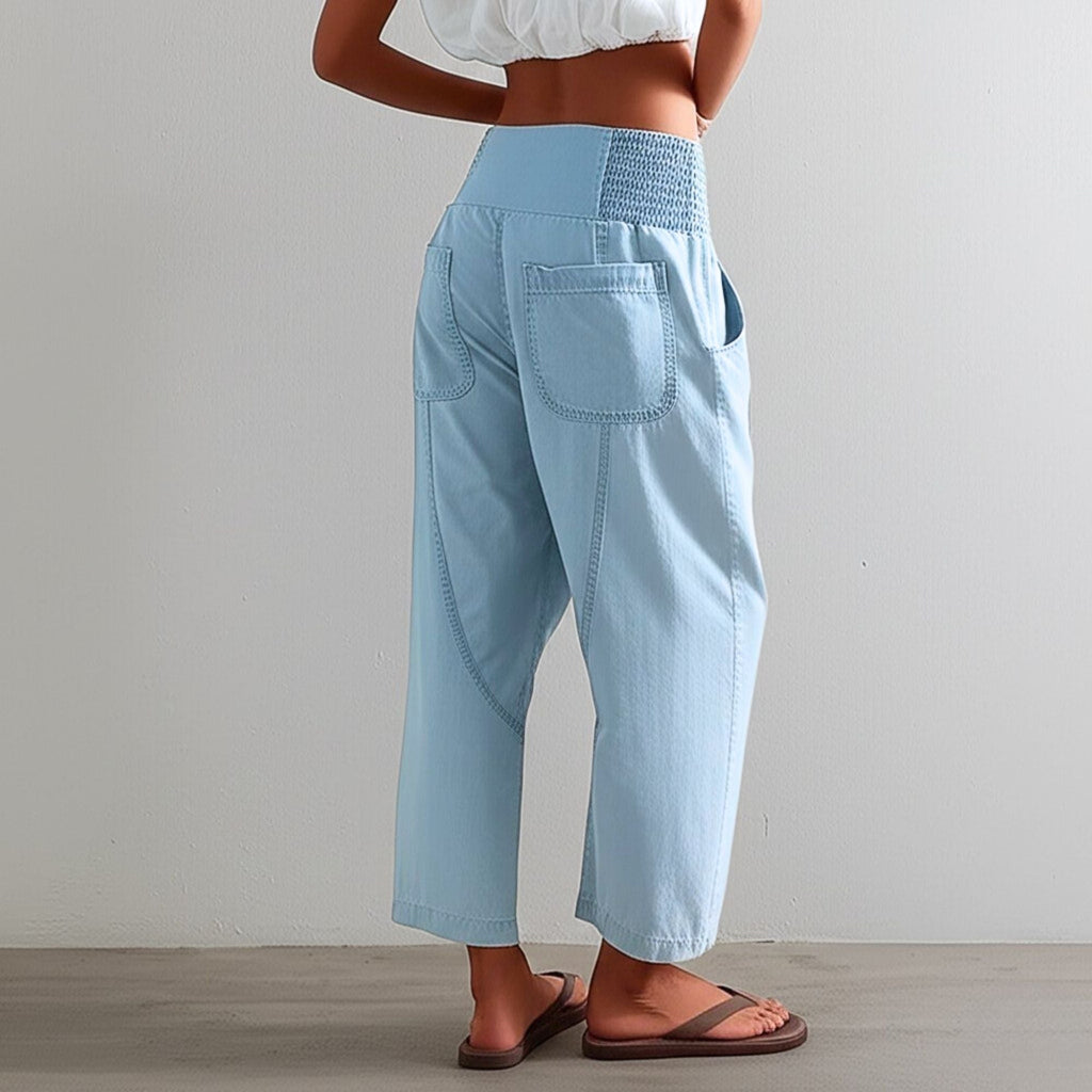Women's Relaxed Wide Leg Pants with Smocked Waist and Pockets