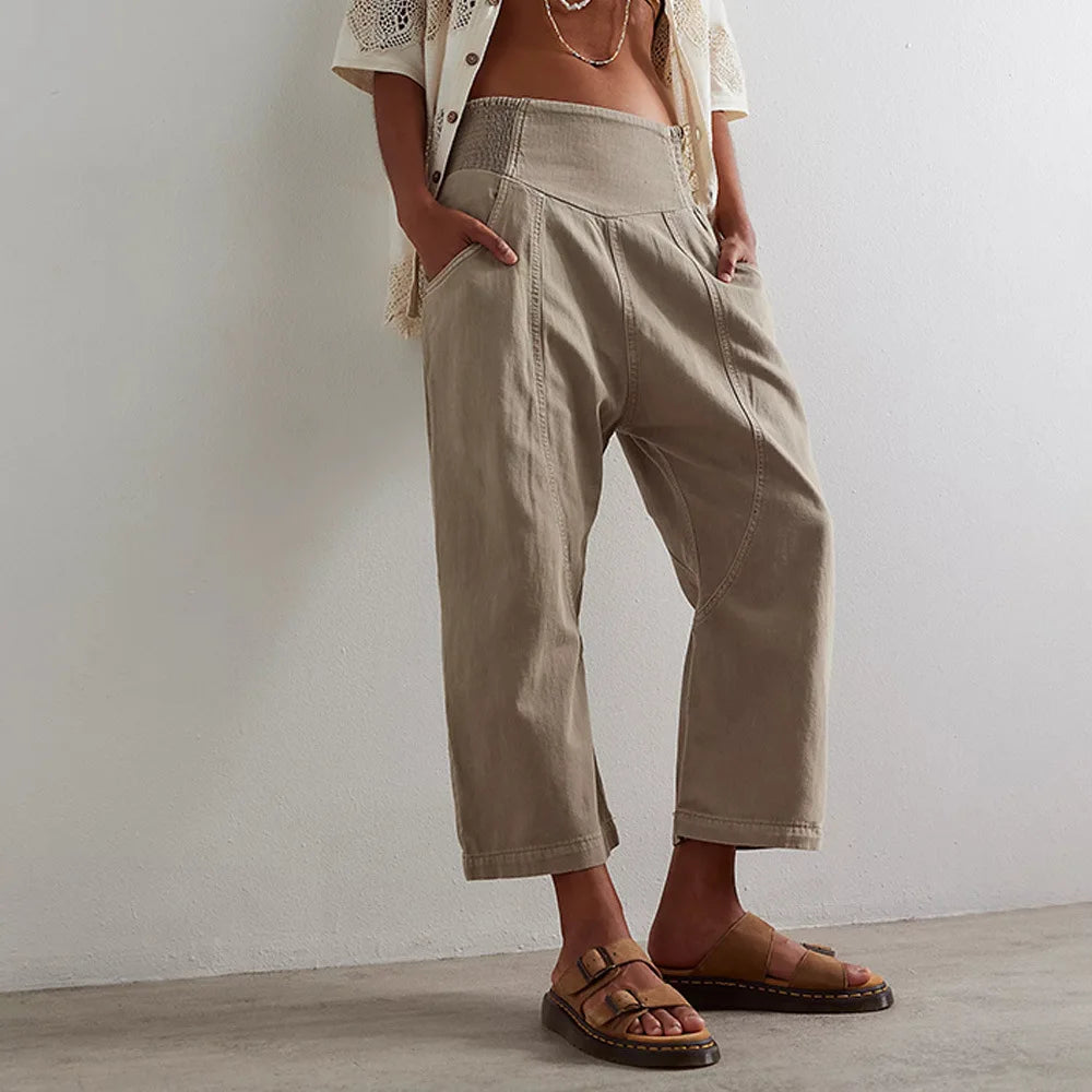 Women's Relaxed Wide Leg Pants with Smocked Waist and Pockets