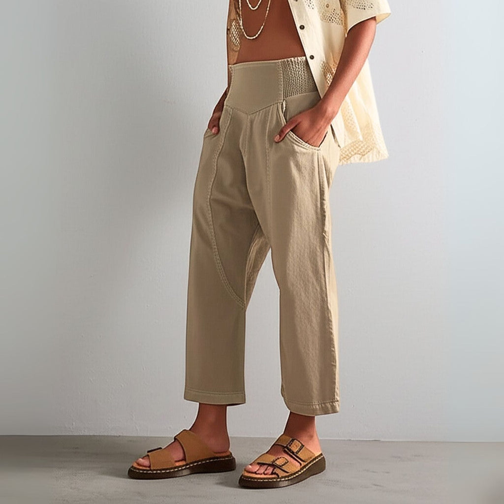 Women's Relaxed Wide Leg Pants with Smocked Waist and Pockets