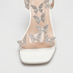 Women's Transparent Block Heel Sandals with Rhinestone Butterfly