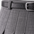 Women's High-Waist Pleated Midi Skirt with Adjustable Belt