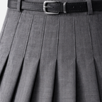 Women's High-Waist Pleated Midi Skirt with Adjustable Belt