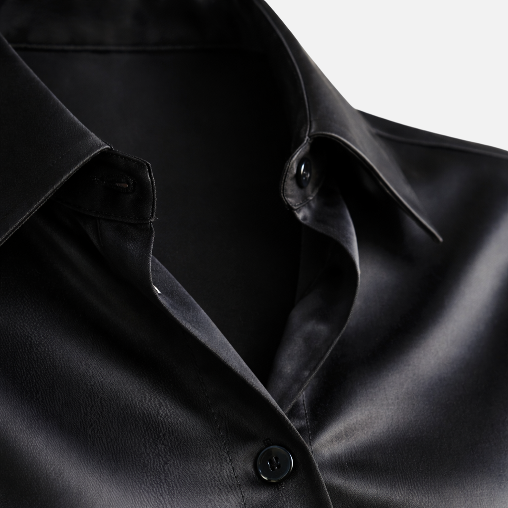 Women's Satin Button-Down Blouse with Long Sleeves