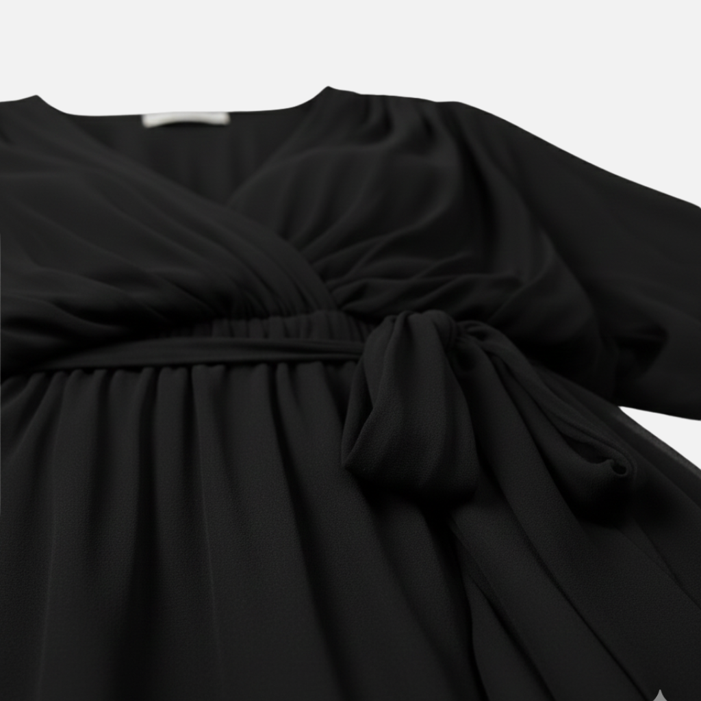 Women's Chiffon Midi Dress with V-Neck and Tie Belt