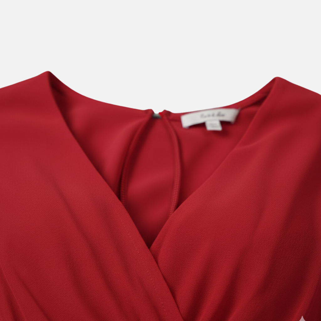 Women's Chiffon Midi Dress with V-Neck and Tie Belt