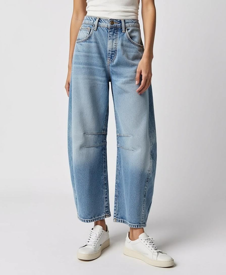 Women's High-Waist Wide-Leg Denim Jeans with Relaxed Fit