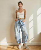 Women's High-Waist Wide-Leg Denim Jeans with Relaxed Fit