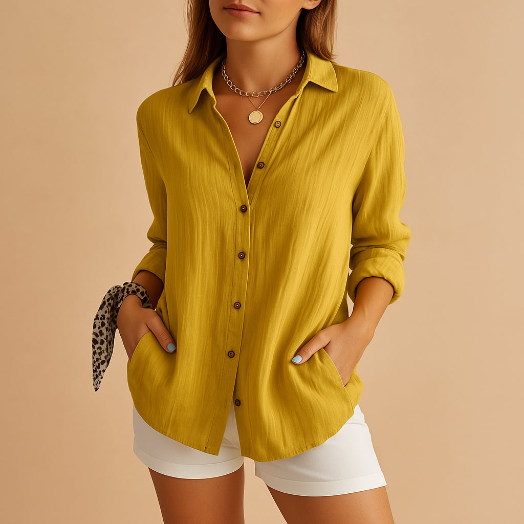 Women's Lightweight Button-Down Blouse with Rolled Sleeves