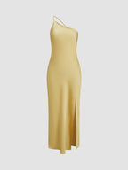 Women's Satin Backless Maxi Dress with Side Slit
