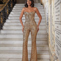 Women's Sequined Wide-Leg Jumpsuit with Spaghetti Straps